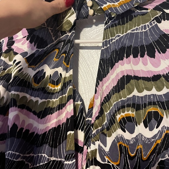 By Anthropologie Abstract Pant Set Body Suit Cropped Wide Leg Viscose Satin 0 - Picture 10 of 14